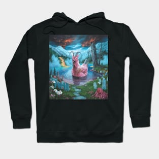 watercolor zombie chicken in lake with horns Hoodie